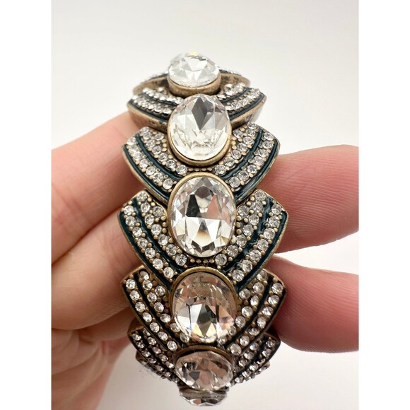 Gold tone rhinestone feather stretch Bracelet Read - Picture 3 of 7